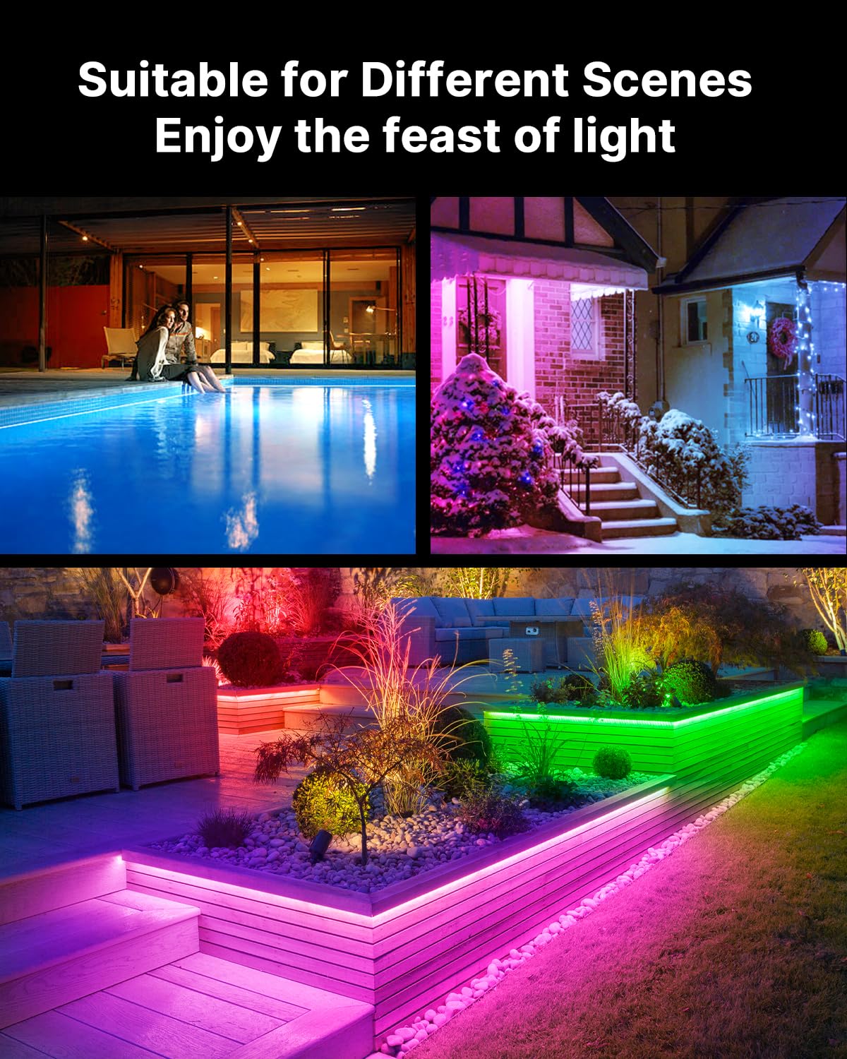 Fussion Outdoor LED Strip Lights Waterproof 100FT (2 Rolls of 50ft) IP67 LED Light Strips with Remote, RGB Color Changing Christmas House Rope Lighting for Outside
