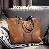 Montana West Tote Bag for Women Top Handle Satchel Purse Oversized Shoulder Handbag Hobo Bags Brown Christmas Gift MWC-118BR