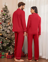 Ekouaer Men's Pajama Set Winter Long Pjs Couples Adults Christmas Sleepwear Lightweight 100% Cotton Lounge Set,Red,XL