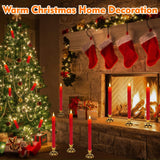 HINZER 6 Pcs Flameless Taper Candles with Remote & Timer 9.6 inch Real Wax Battery Operated LED Warm 3D Wick Flickering Window Candles for Halloween Christmas Wedding Decor, Red