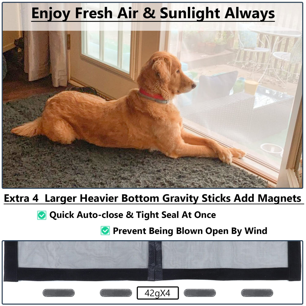 Upgraded Magnetic Screen Door Thicker 250g/㎡ Reinforced Mesh,36 Longer Magnets,Door Screen Magnetic Closure for Single Door,Retractable Mosquito Net for Door,Fit Doors to 38x82 Inch,Black