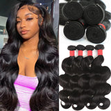 Body Wave Bundles Human Hair 18 20 22 24 Inch 4 Bundles Human Hair 12A Unprocessed Brazilian Virgin 100% Real Human Hair Bundles Double Weft Natural Black Color Hight Gram Hair Extensions