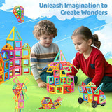 Crenova Magnetic Tiles with 2 Car Wheel Sets for Ages 3+ Boys & Girls, 60-Piece STEM Educational Toy, for Birthday Christmas