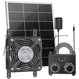 25W Solar Fan for Chicken Coop with Thermostat, Adapter, Metal Solar Powered Exhaust Fan Brushless Motor, MPPT Controller Dual Power Auto-Switch, 24/7 Operation, Dog House, Small Shed Greenhouse