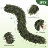 2PCS 6FT Christmas Cedar Garland, Real Touch Soft Greenery Mantel Decor