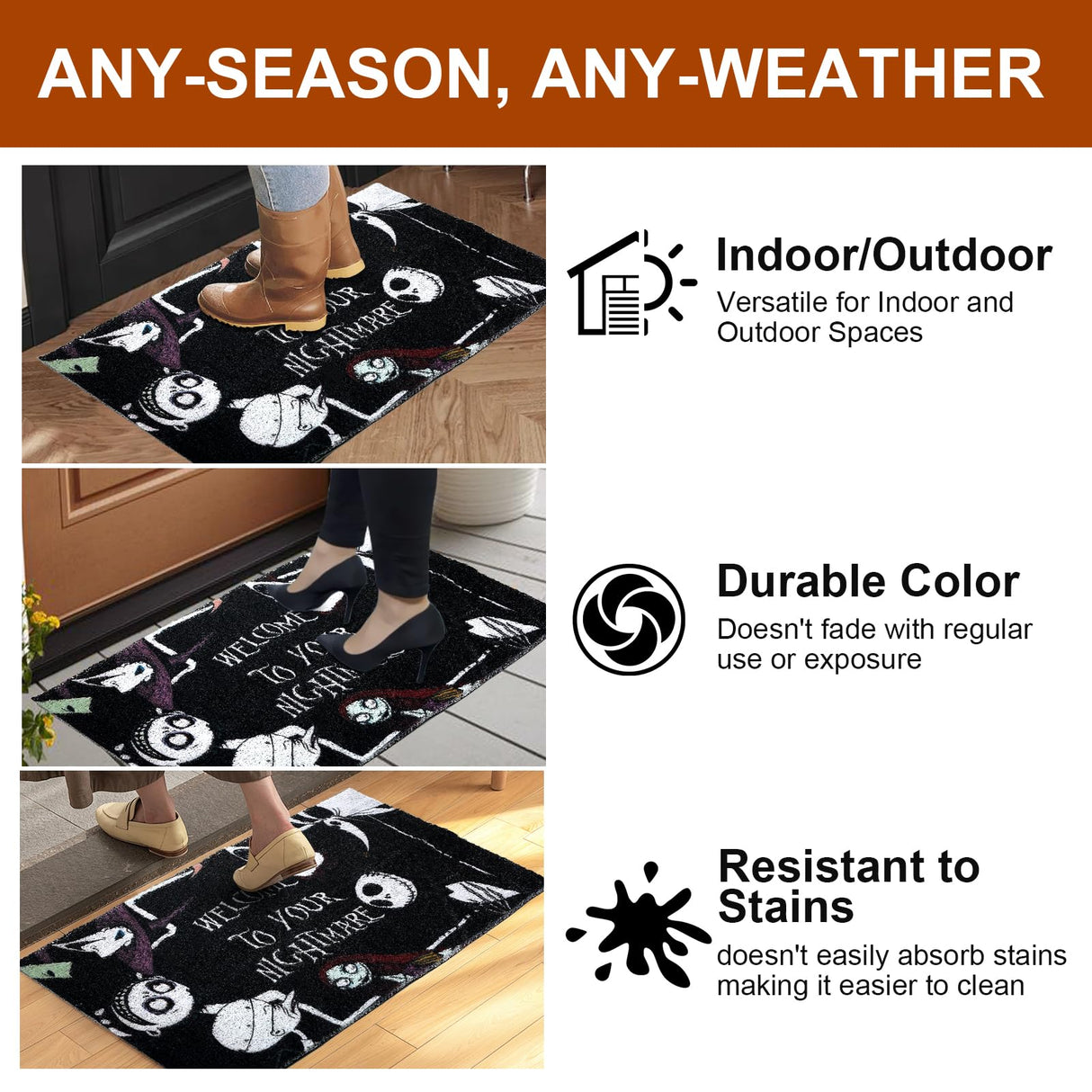 2 Pack Holiday Doormat Set, Halloween Mat & Christmas Mat, 31.5”x20” Non Slip Front Door Rugs, Seasonal Entryway Mats for Indoor Porch, Welcome & Merry Christmas Decor