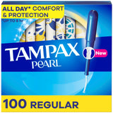 Tampax Pearl Tampons Regular Absorbency, with Leakguard Braid, Unscented, 50 Count x 2 Packs (100 Count Total)