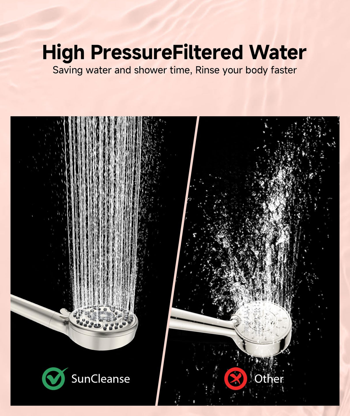 SunCleanse Filtered Shower Head with Handheld,9-Spray Setting Detachable Shower Head with 4 Filters for Hard Water - Filter Chlorine, Improve Skin and Hair Texture (4 Filters, Brushed Nickel)