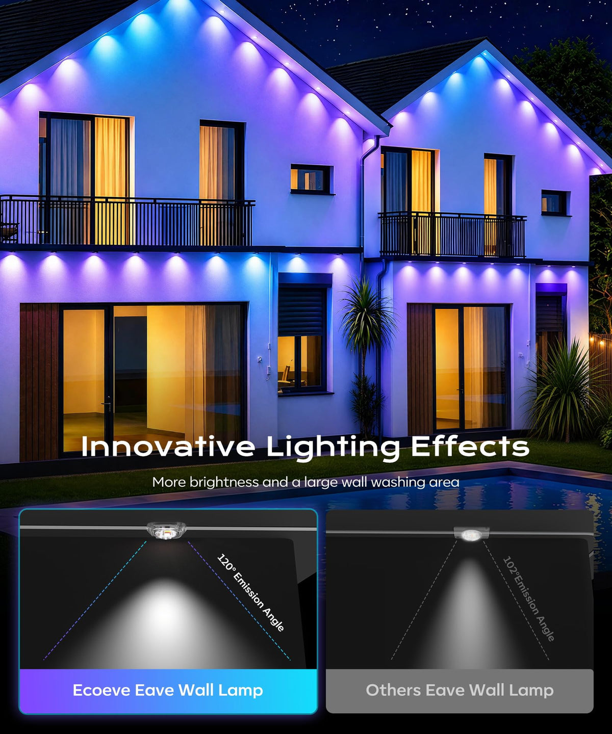 Ecoeve Permanent Outdoor Lights for House, 199ft Christmas RGB+IC Lights