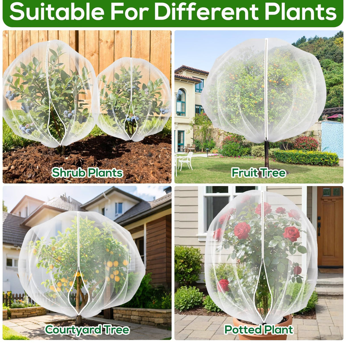 2PCS Large 7.8 x 7.8ft Fruit Tree Netting Cover with Zipper and Drawstring,Garden Insect Netting Plant Cover Transparent Bird Plant Barrier Flower Fruit Mesh Screen for Preventing Deer Squirrel Bugs