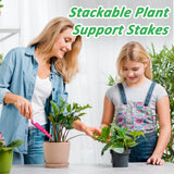 MXCOIRTP 10 Pack Stackable Plant Support Stakes & Adjustable Circular Trellis, Garden Trellis for Climbing Plants Indoor and Outdoor Use, Garden Accessories for Monstera, Pothos, Tomato
