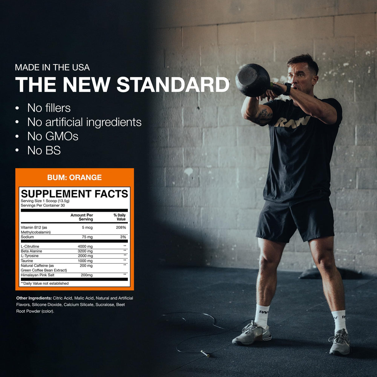 RAW Essential Pre-Workout Powder (Orange) - Chris Bumstead Sports Nutrition Supplement for Men & Women - Preworkout Energy Powder with Caffeine, L-Citrulline, L-Tyrosine, & Beta Alanine Blend