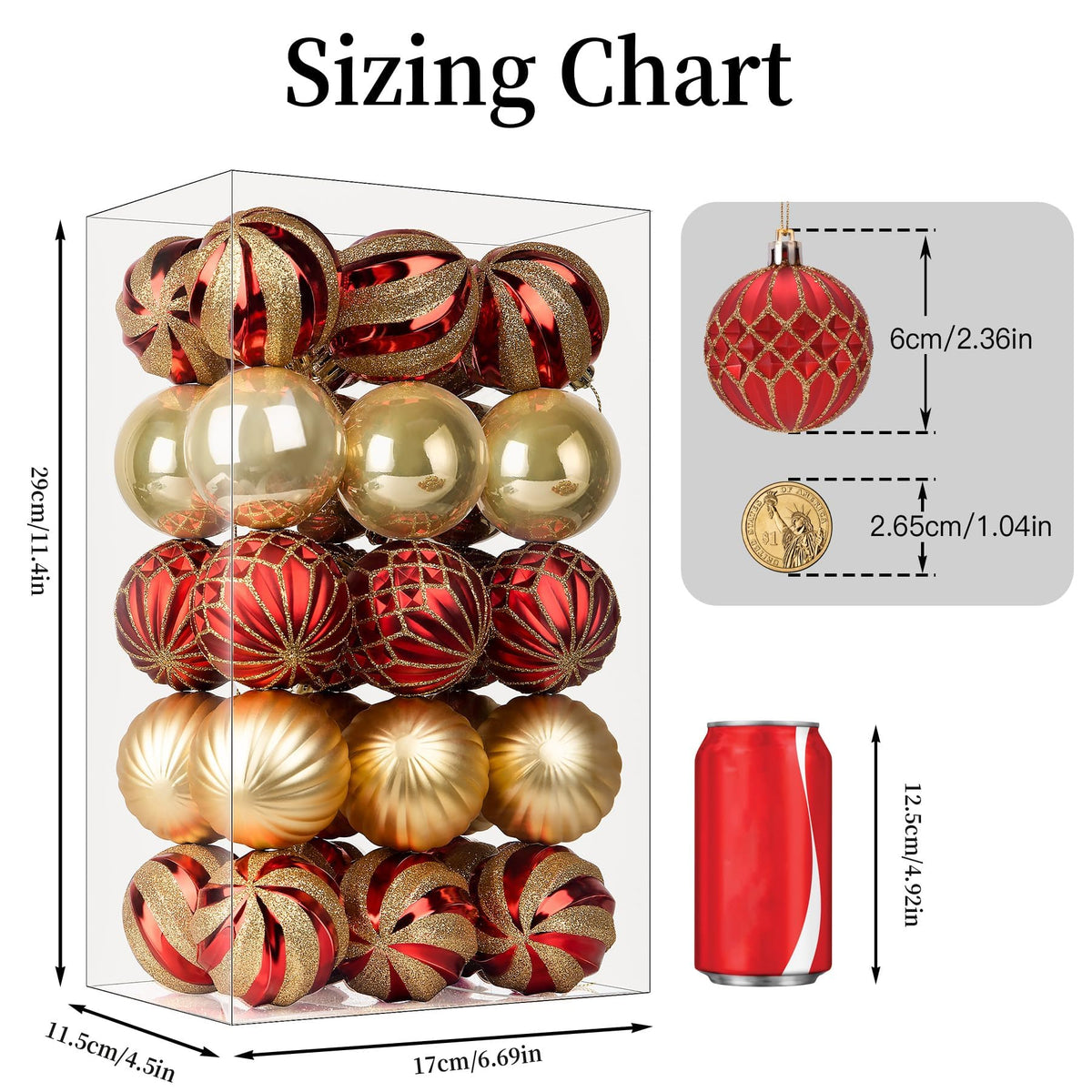 SHareconn 30ct 2.36 Inch Christmas Tree Balls Ornaments, Red & Gold, 60mm