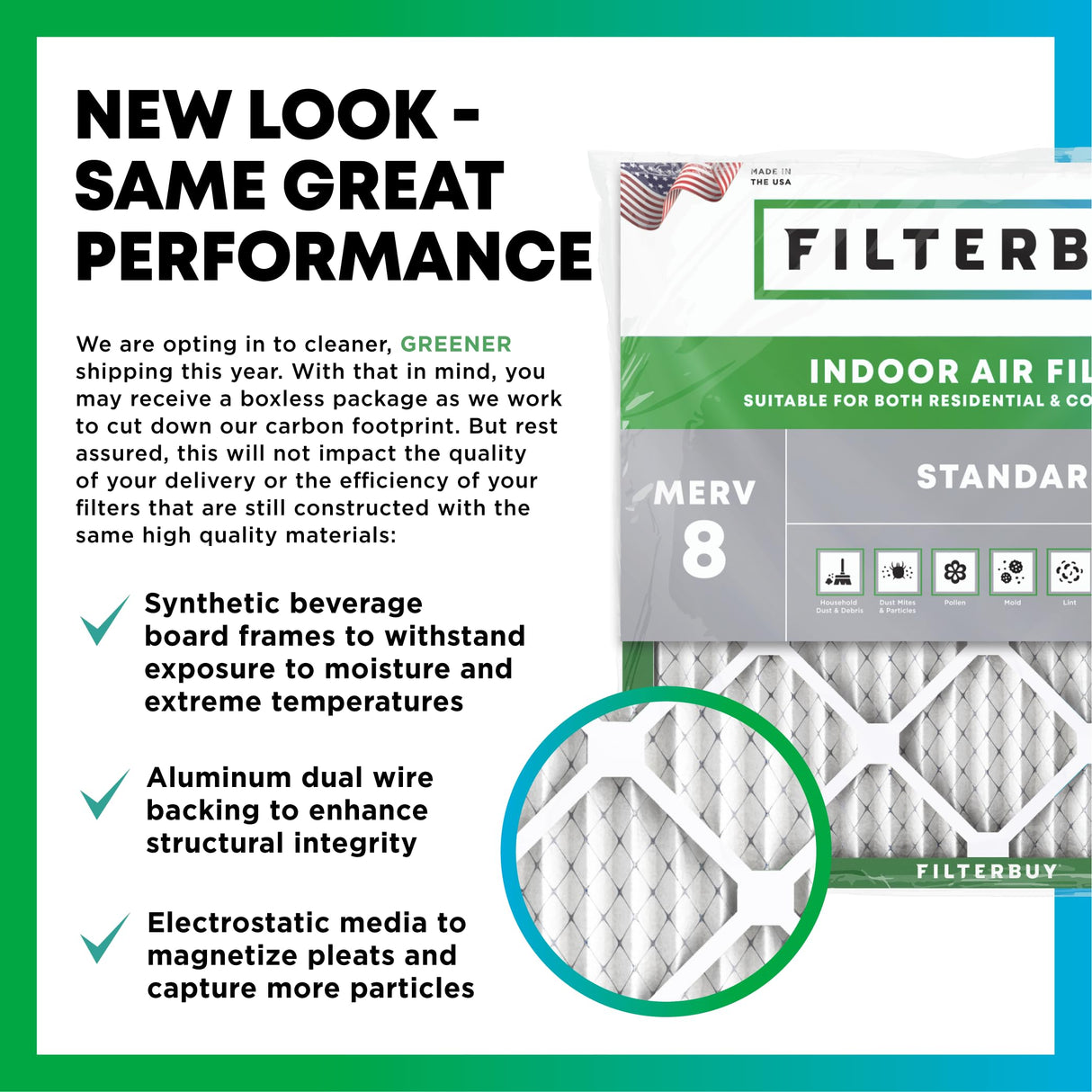 Filterbuy 20x25x1 Air Filter MERV 8 Essential Dust & Allergy Defense (6-Pack), Electrostatic Pleated HVAC AC Furnace Filters Replacement, Made in USA (Actual Size: 19.50 x 24.50 x 0.75)