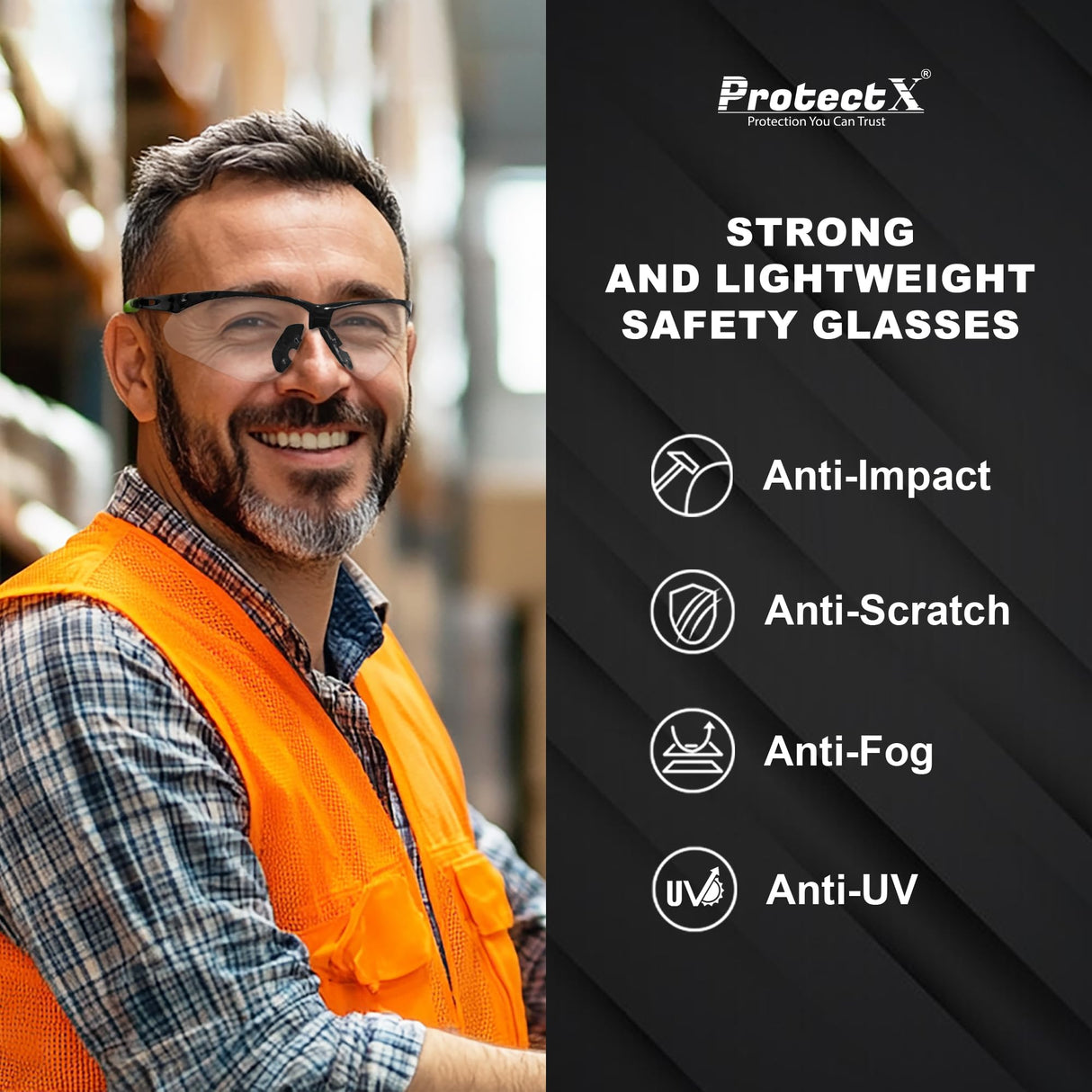 ProtectX Bifocal Safety Glasses 1.5 Diopter, Safety Glasses with Bifocal 1.5, Bifocal Safety Readers for Men Women, ANSI Z87.1 Rated