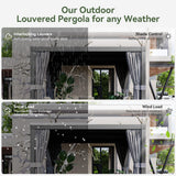 Aoxun Louvered Pergola 10x12 All-Aluminum Outdoor Gazebo with Independent Adjustable Roofs, Waterproof Curtains and Netting, Integrated Drainage System for Patios & Backyard