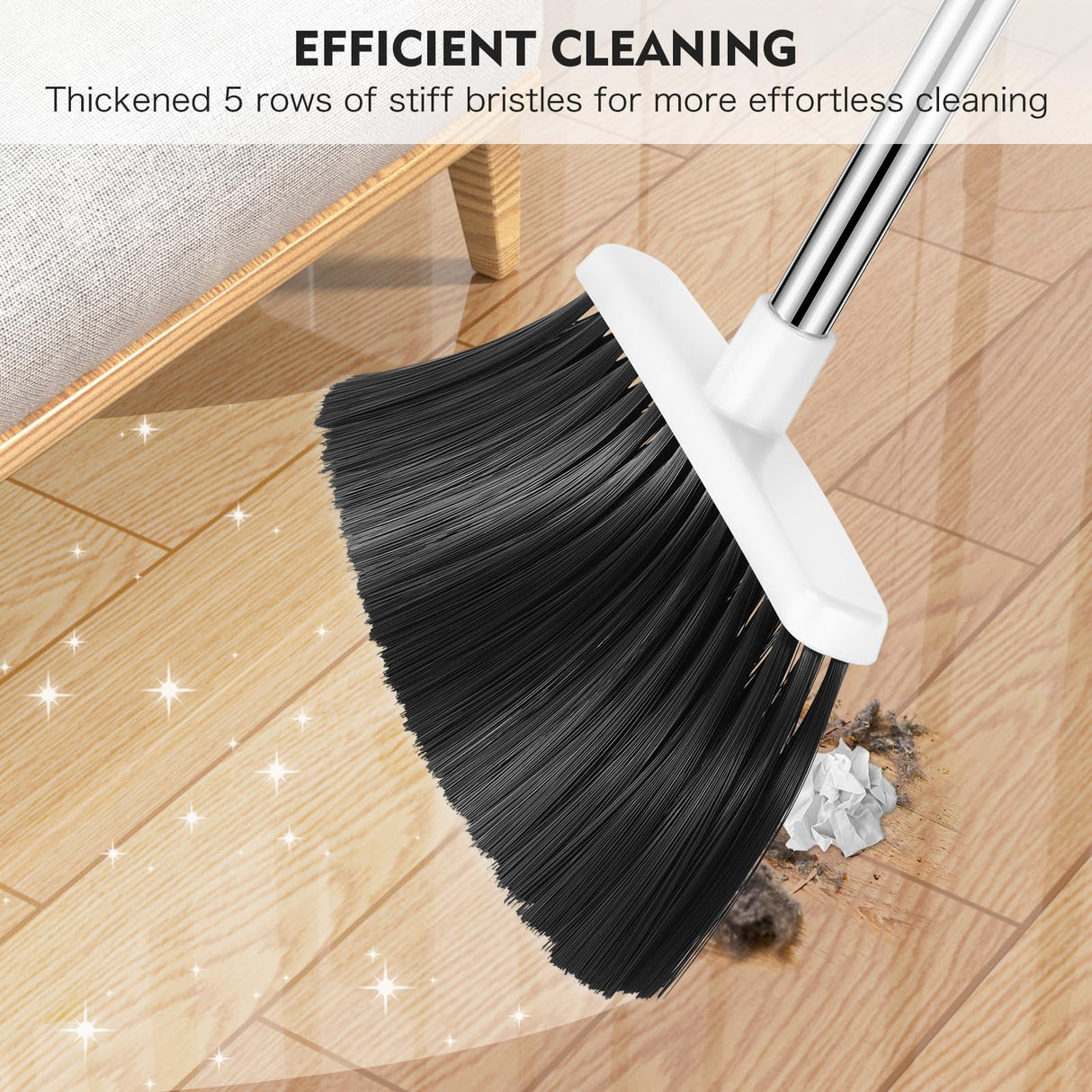 NACENA Broom and Dustpan Set, 55-in Long Adjustable Handle Broom Dustpan Combo with Dustpan Teeth to Automatically Clean Hair Suitable for Home Kitchen Office Hall Floor, Large(Grey&White)