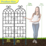 Lorenzo 2 Pcs 70 x 20 Inch Rustic Iron Garden Trellis for Climbing Plants Outdoor, Black Metal Arch Decoration Plant Supporting Perfect for Roses Flower Cucumbers Courtyards Lawns Clematis