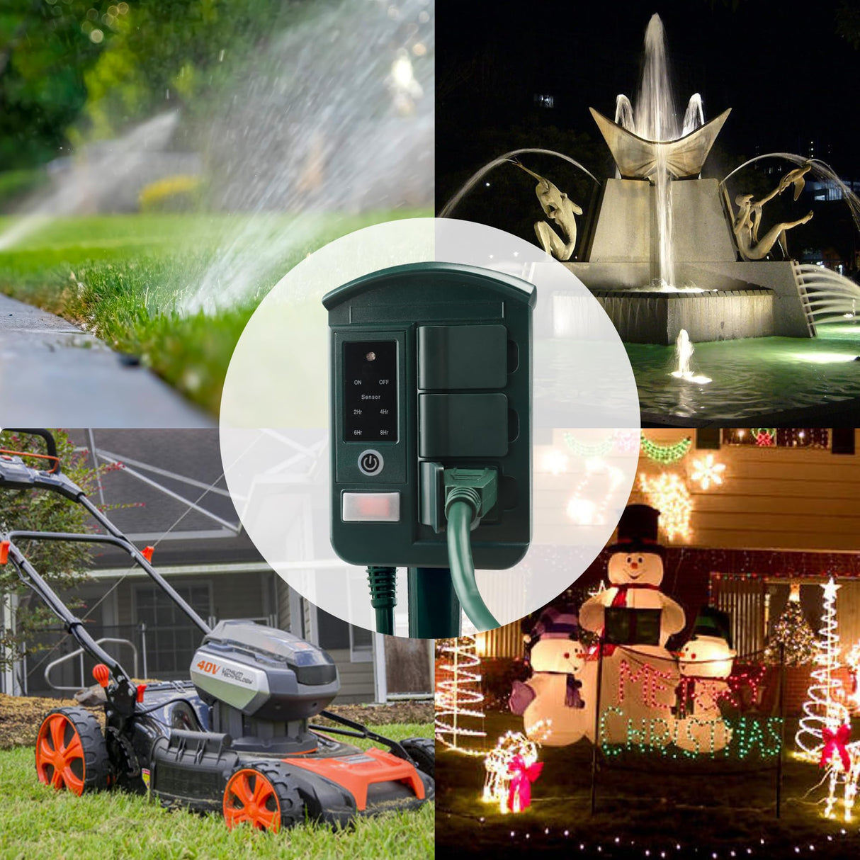 BN-LINK Heavy Duty Outdoor Stake Timer, 6 Outlets, Weatherproof, Perfect for Outdoor Lights, Sprinklers, Christmas Lights (with Remote-Photocell)