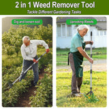 HWLANTU Stand Up Weed Puller Tool with 58" Adjustable Long Handle, 2 in 1 Heavy Duty Manual Weeder & Garden Hoe, 4-Claw Steel Head Weed Remover with Gloves for Yard Lawn Patio Flower Bed