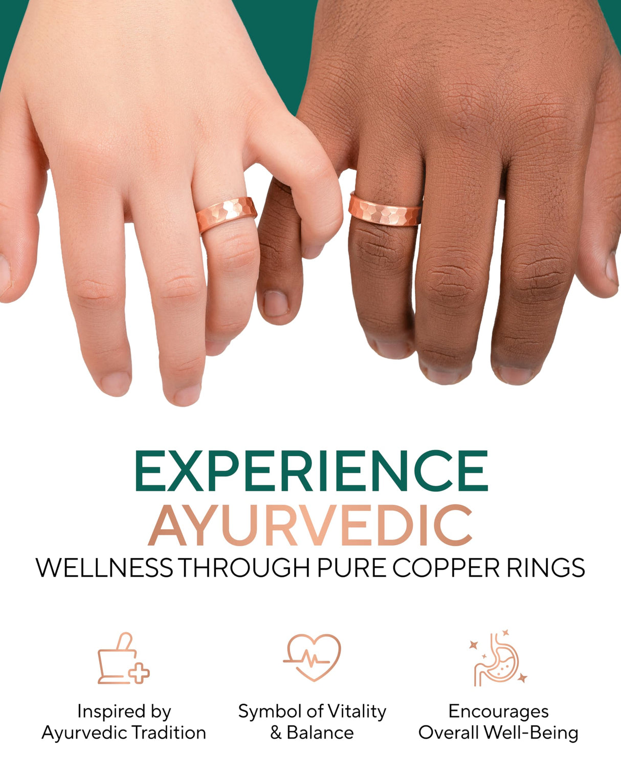 TheraCopper Pure Copper Rings for Women & Men, 2-Pack (6mm Hammered)