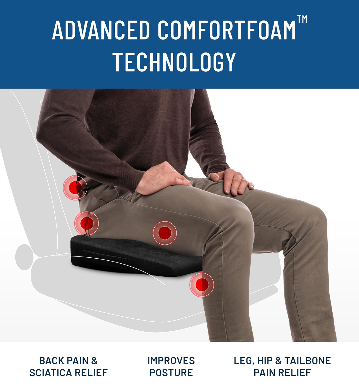 Everlasting Comfort Doctor Recommended Memory Foam Seat Cushion for Office Chairs & Car Seat - Ergonomic Office Desk Accessories for Tailbone Pain Relief, Sciatica & Back Support