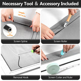 Secopad Window Screen Repair Kit, 48" x 118" Screen Door Mesh Replacement Kit, Durable Fiberglass Roll with Tools for Windows Doors Patio and Porch Replacement, Black