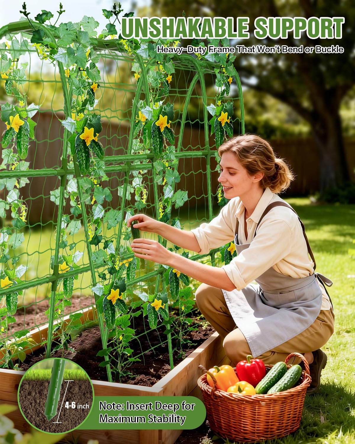51x35x48in U-Shape Metal Arch Cucumber Trellis for Raised Bed with Net