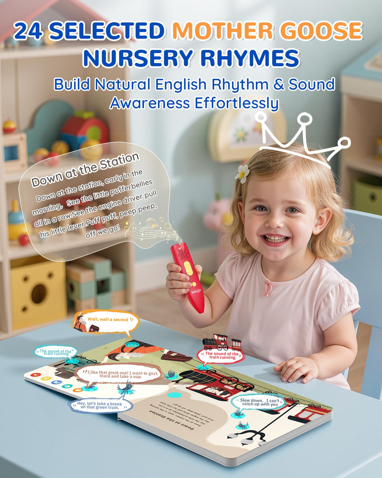 KOKODI Talking Pen Books Set, Interactive Audio Nursery Rhymes with Learning Pen, Educational Sensory Toy, Early Learning Gift for Toddlers Kids, Birthday & Christmas Gifts for Boys Girls Age 2-6