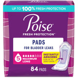 Poise Incontinence & Postpartum Pads for Bladder Leaks, 5 Drop Maximum Absorbency, Long Length, 84 Count, Packaging May Vary