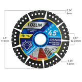 LOZLIN Diamond Blades 3-Pack 4.5" Diamond Multi-Purpose Saw Blades - Heavy Duty Angle Grinder Discs for Cutting Marble/Quartz/Stone/Tile/Metal/Plastic (Black Teeth)