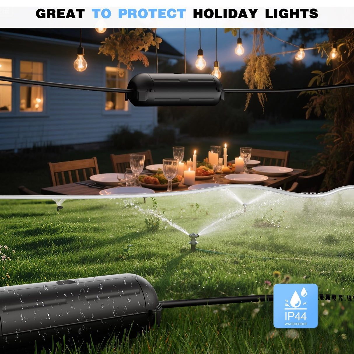 Flemoon [6 Pack] Outdoor Extension Cord Safety Cover with Waterproof Seal, Weatherproof Electrical Connection Box to Protect Outdoor Outlet, Plug, Socket, Christmas Holiday Decoration Light, Black