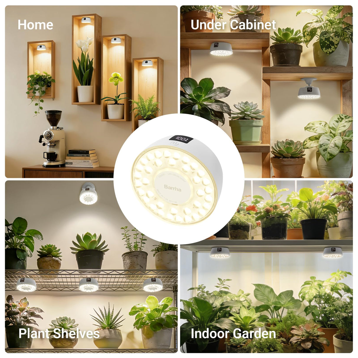 Barrina Orbgrow OG03C Rechargeable Puck Grow Light, 4000K, Cordless Full Spectrum Plant Light for Indoor Plants, Magnetic & Touch Switch with Timer, Small Grow Lamp for Plant Shelf, 1 Pack, White