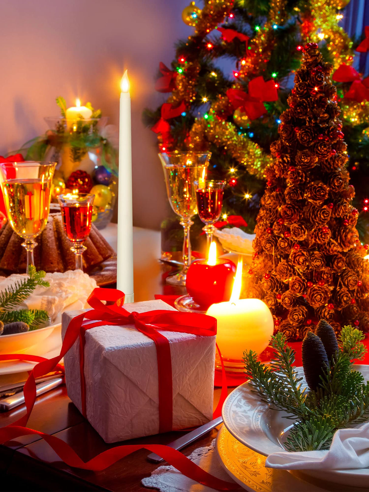 Treela 24 Pcs Flameless Taper Candles Battery Operated Bulk Fake 11 Inch Candles Light LED Candlesticks Flickering Tapered for Wedding Halloween Christmas Decoration(Ivory,Basic)