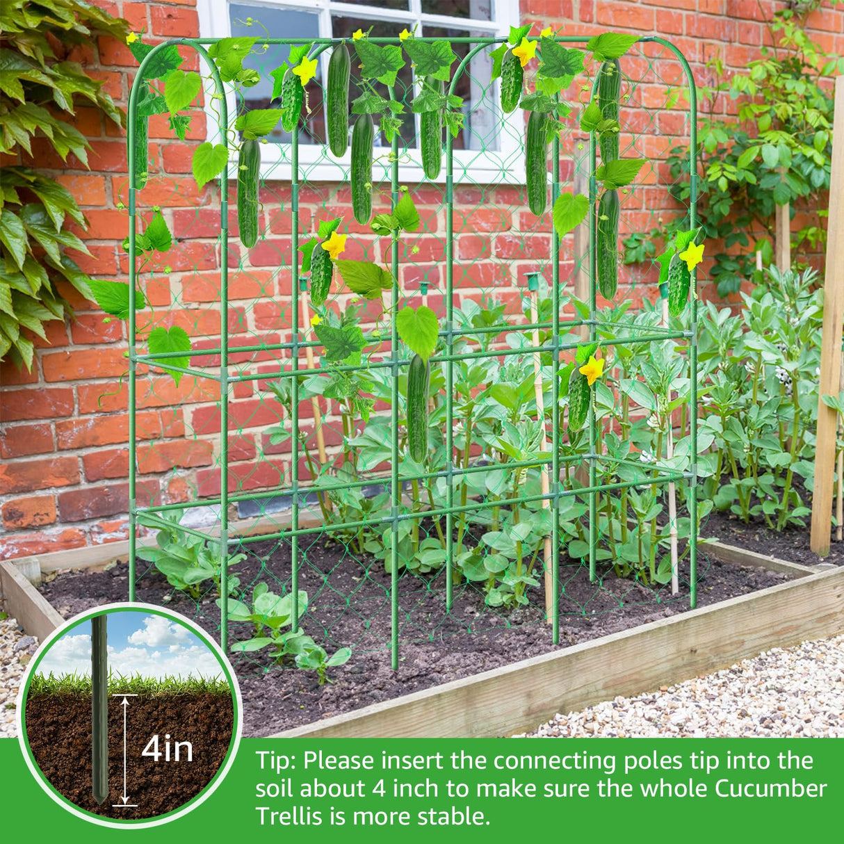 65"×48" Upgrade Heightened Cucumber Trellis for Raised Bed, U-Shape Garden Trellis for Climbing Plants Outdoor, Metal Arch Trellis for Fruit Vegetable Flower