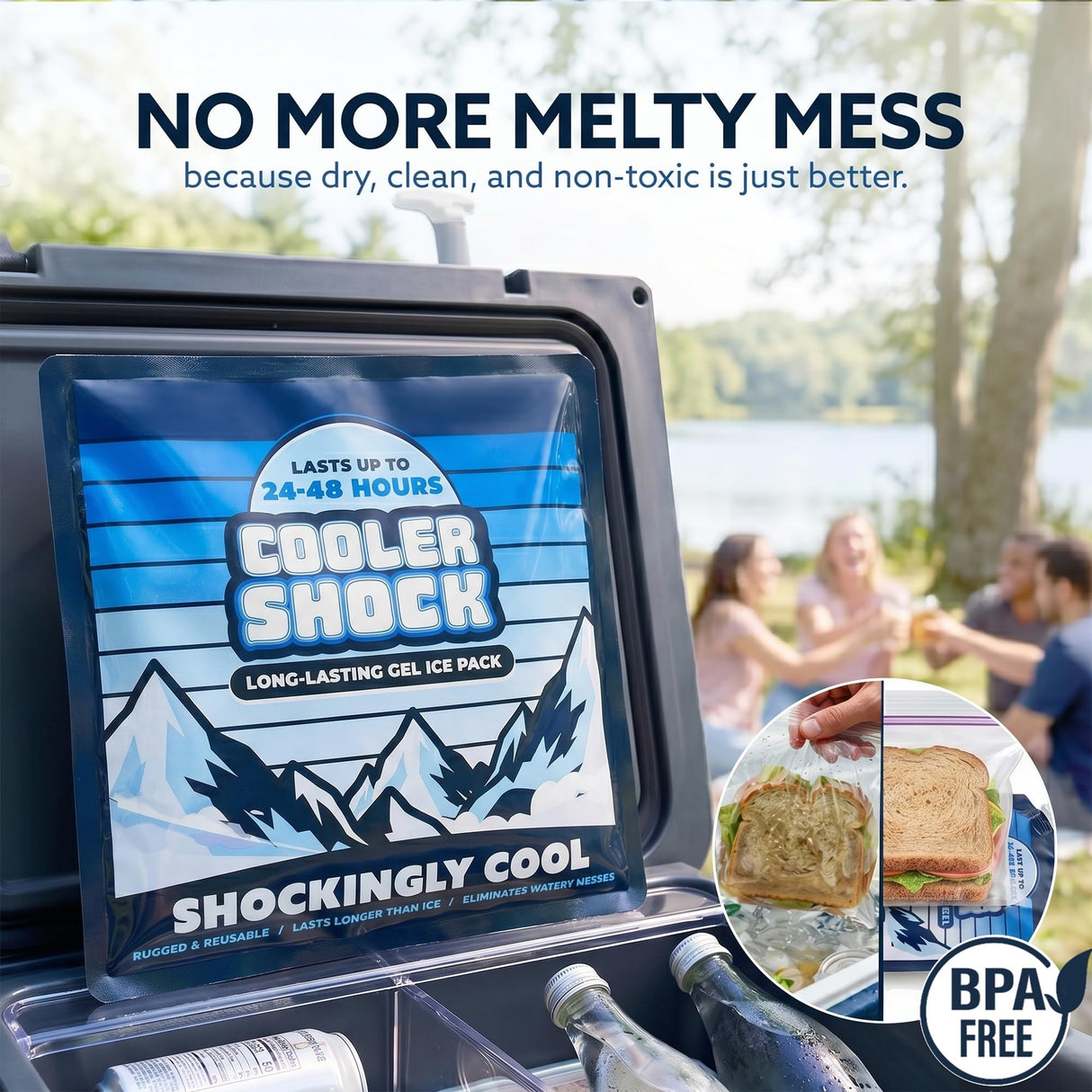 Cooler Shock Reusable Prefilled Ice Packs for Coolers & Lunch Boxes - 48 Hours Long Lasting Cold Freezer Packs for Lunchbox, Non-Toxic Gel Ice Pack for Camping, Lunch Bags, Road Trips, 2 Pack(10"x10")