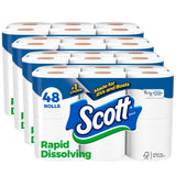 Scott Rapid-Dissolving Toilet Paper, 48 Double Rolls, Septic-Safe, Toilet Paper, 1 Ply, White