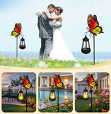 ZFNN Solar Garden Decor Lights Outdoor Waterproof, Metal Butterfly Stakes with Solar Lanterns, Solar Garden Lights for Decorative Yard Art Outside Patio Lawn Ornaments, Gifts for Women Mom