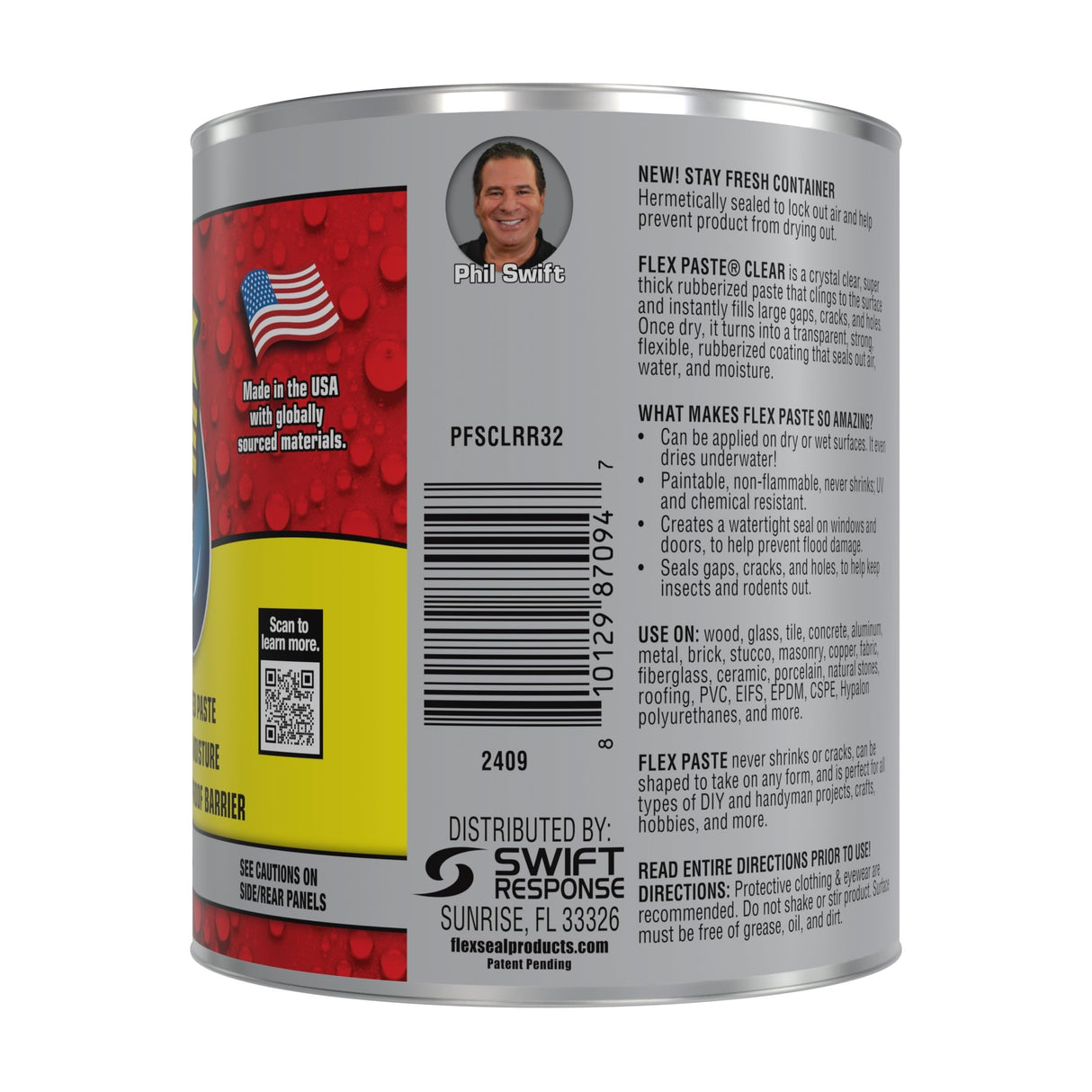 Flex Paste, Waterproof Paintable Putty, Spackle Sealant, Fill Gaps Cracks Holes - Block Out Water and Air - UV Resistant - Walls, Drywall, EPDM, Concrete, Roof, RV Repairs, Clear, Quart
