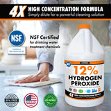 Chromex Hydrogen Peroxide 12 Percent Food Grade, 4X Power Concentrated Solution, Dilutes to 4 Gallons, Versatile Uses Include Topical Care, Home, Kitchen, Bath Cleaner, NSF Certified, 1 Gallon