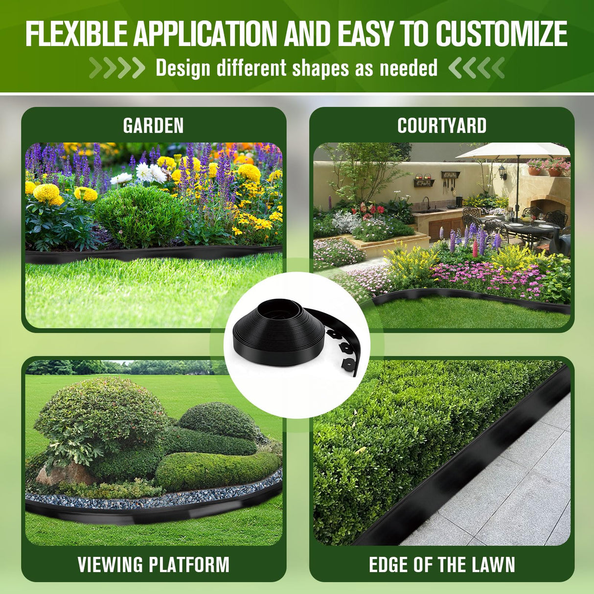 Landscape Edging, 3" x 66' Garden Edging, No Dig Edging for Landscaping with 80 Pcs Anchoring Spikes, Flexible Landscape Border Edging for Landscaping, Yard Lawn, Flower Beds(Black)