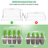 Bonviee 10 Packs Seed Starter Tray with Elevated Lid, 120 Cells Thicken Seed Starting Trays Kit with Adjustable Humidity Vent, Clear Cell Tray and Heightened Lids for Greenhouse & Gardens, Clear