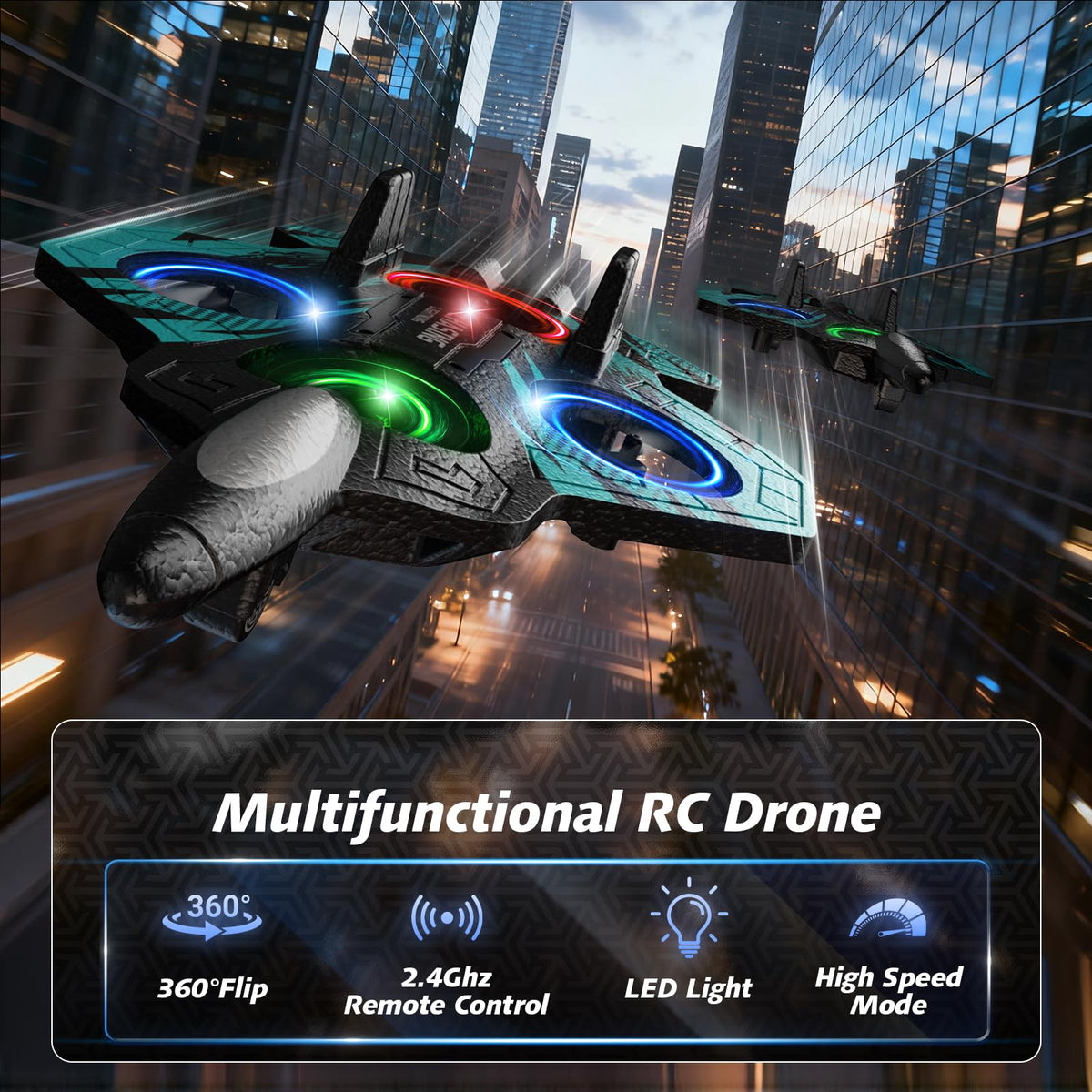 FUNPX Foam RC Plane with 3 Drone Batteries and 3*AAA Batteries (Black/Blue)