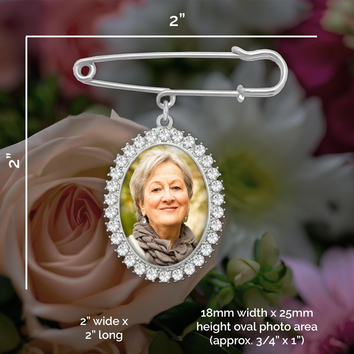 Simple Wedding Bouquet Boutonniere Rhinestone Photo Charm Pin Brooch Gift for Wedding Shower Mother of Bride or Groom