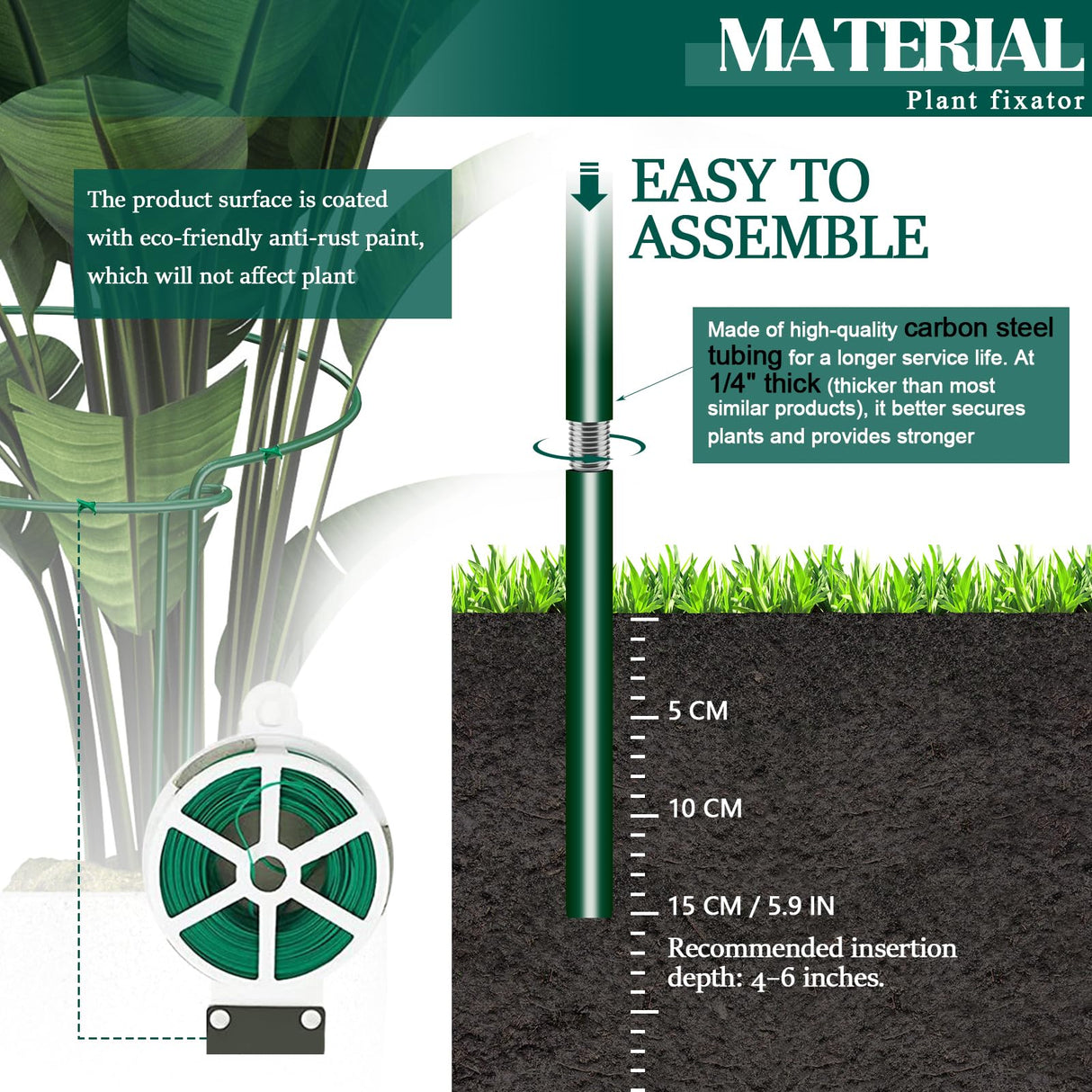 6-Pack 31.5” Plant Support Stakes, Steel Plant Cage & Peony Tomato Hydrangea Cage, Garden Stakes for Outdoor Plants, Heavy-Duty Plant Stakes, 16.7” Support + 14.8” Extension Tubes