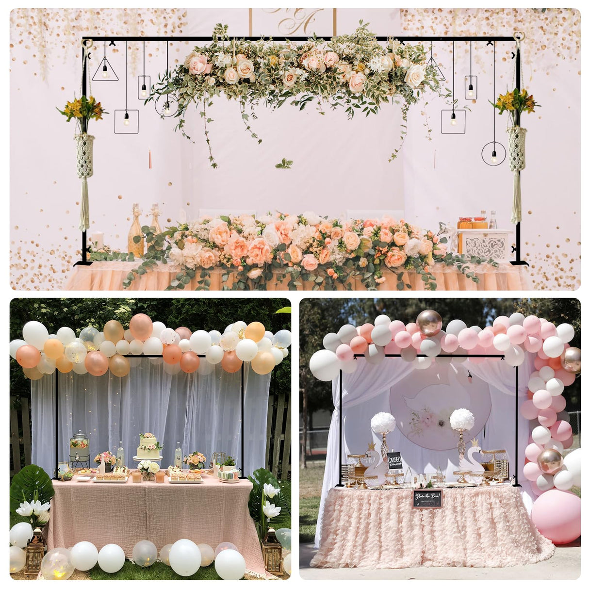 Over The Table Rod Stand with Clamps Black 46"-100'' Length 29"-55" Height Adjustable Metal Table Balloon Arch Stand with Storage Bag, for Halloween Christmas Party Wedding Anniversary Decoration