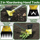 BCJCLTS 2-in-1 Garden Hoe and Weed Puller Rake, 60 Inch Adjustable Long Handle Weeding Tool Heavy Duty Spring Steel Head, Dual Side Hand Weed Rake, Weed Remover for Garden, Yard, Lawn, Driveway.