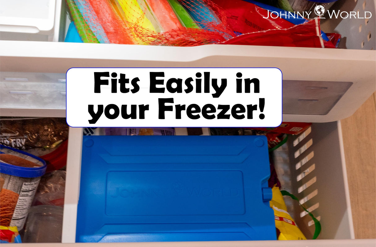 Johnny World Nice & Cold - Large Slim Ice Pack 12" x 8" – Reusable Freezer Pack for Coolers, Lunch Boxes, Camping, Beach, and Travel – Fill with Water, Freeze, and Reuse – Long-Lasting Cold