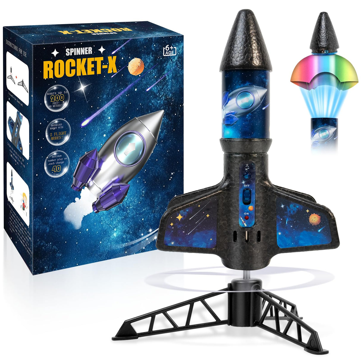 Rocket Launcher for Kids -200 Feet of Flight Altitude, Auto Electric Rocket Toys with Safe Parachute, Outdoor Summer Yard Toys Christmas Birthday Gifts for Boys & Girls Age 6 7 9 10 12 8-13 Years Old