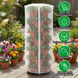 2 Pcs Vertical Plant Pot Insect Netting with Zipper, 59"x22" Stackable Planter Garden Net Cover, 6 to 7 Tier Planter Pot Insect Bird Barrier Protection Mesh for Strawberry Herb Flower Fruit Vegetable